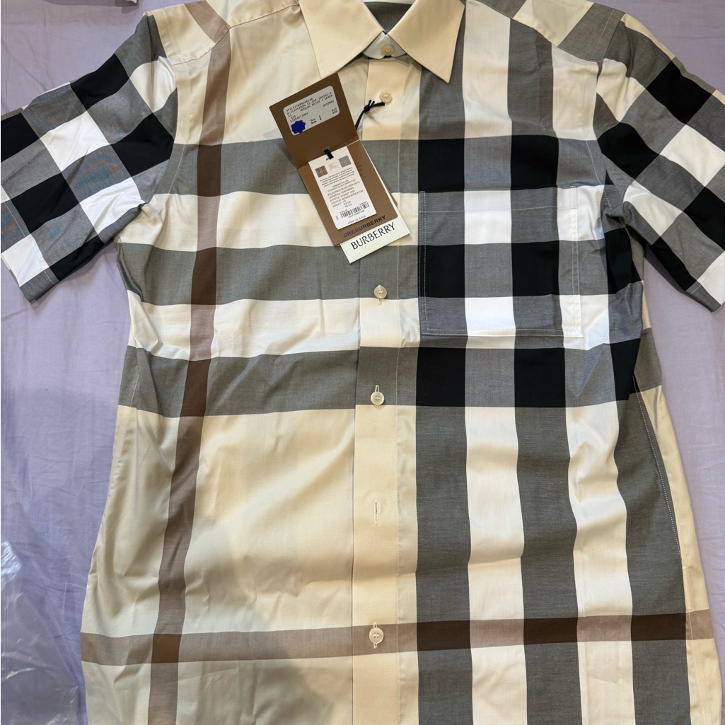 Burberry Men's Short-Sleeve Check Shirt - Beige/Black/Grey Size Xs